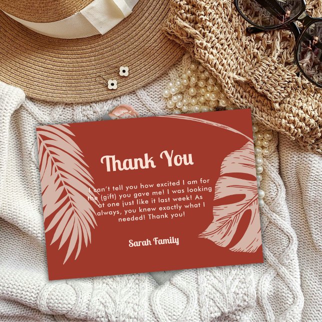 Carte De Remerciements Baby shower Feuille moderne Boho Tropical Beach (Modern Boho Tropical Beach Leaves Baby Shower Thank You Card)
