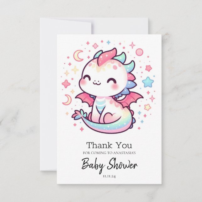 Carte De Remerciements Baby shower Fiery Custom Pastel Dragon (Devant)