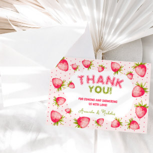Carte De Remerciements Baby Shower Fille au Fraisier Été Rose