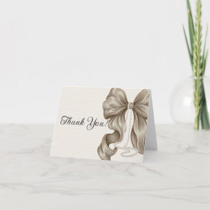 Carte De Remerciements Baby Shower Fille au Nœud Beige