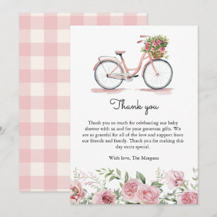 Carte De Remerciements Baby Shower Fille au Vélo Rose Rétro Adorable