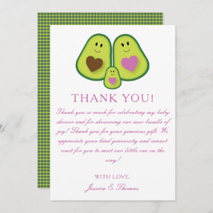 Carte De Remerciements Baby shower fille Avocado mignonne