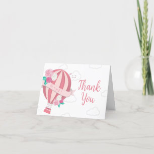 Carte De Remerciements Baby shower Fille Balloon Rose Hot Air