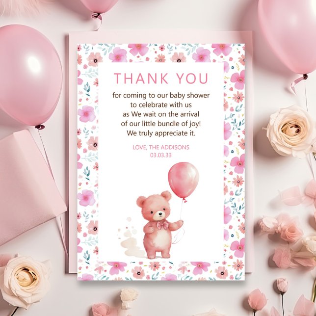Carte De Remerciements Baby shower Fille Blonde Rose Ours Teddy (Créateur téléchargé)
