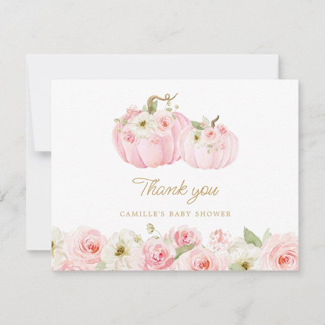 Carte de remerciements Baby shower fille Citrouill (Devant)
