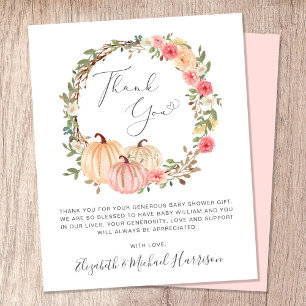 Carte de remerciements Baby shower fille citrouill
