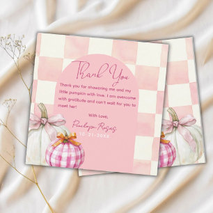 Carte De Remerciements Baby shower fille Citrouille rose En vichy automne