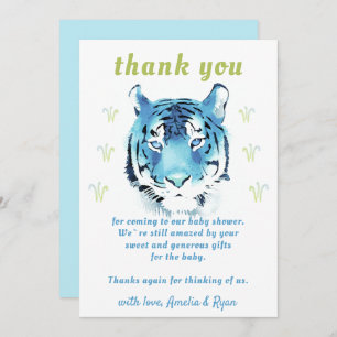 Carte De Remerciements Baby shower fille couleur bleu Tiger Head