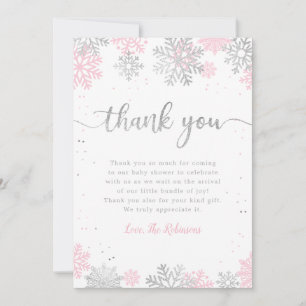 Carte De Remerciements Baby shower Fille D'Hiver Rose Et Argent