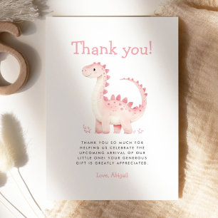 Carte de remerciements Baby shower fille Dinosaur 