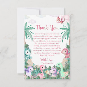 Carte De Remerciements Baby Shower Fille Dinosaure Mignon Aquarelle