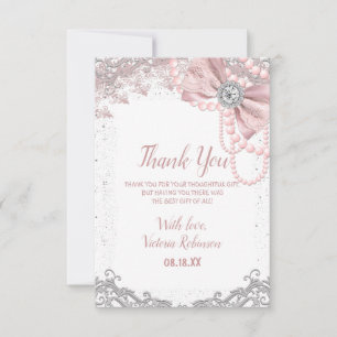 Carte De Remerciements Baby Shower Fille Élégant Rose Poudré Perle Diaman