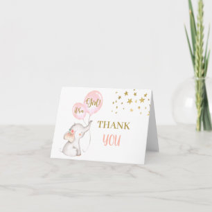 Carte De Remerciements Baby shower fille éléphant pliable