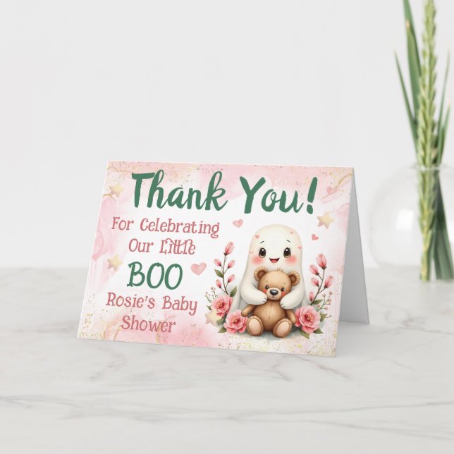 Carte De Remerciements Baby shower Fille Fantôme mignonne Nom personnalis (Devant)