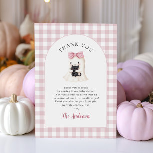 Carte De Remerciements Baby shower Fille Fantôme rose En vichy Halloween