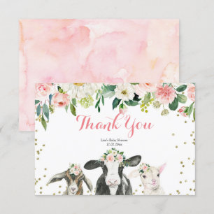 Carte De Remerciements Baby shower Fille Florale d'animal agricole