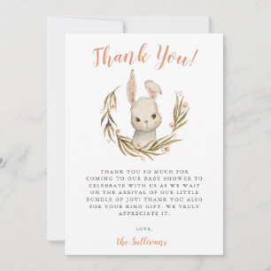 Carte De Remerciements Baby shower fille lapin lapin