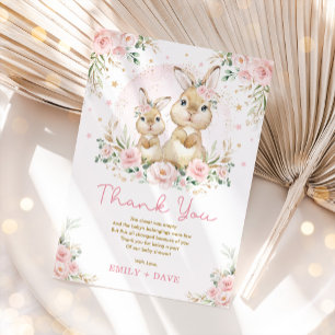 Carte De Remerciements Baby shower Fille Lapin Rose Floral Lapin Lapin