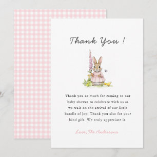Carte De Remerciements Baby shower Fille Mignonne Lapin Rose 