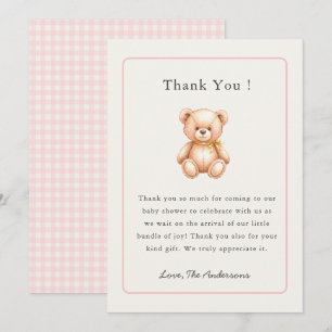 Carte De Remerciements Baby shower fille ours en peluche vintage