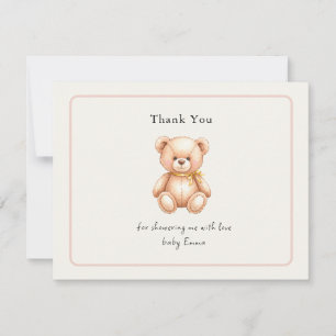 Carte De Remerciements Baby Shower Fille Ourson Mignon Vintage