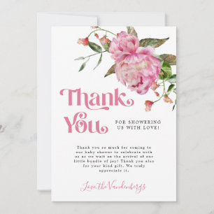 Carte De Remerciements Baby shower Fille Rose Aquarelle