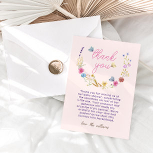 Carte De Remerciements Baby Shower Fille Rose Pâle Fleur Sauvage