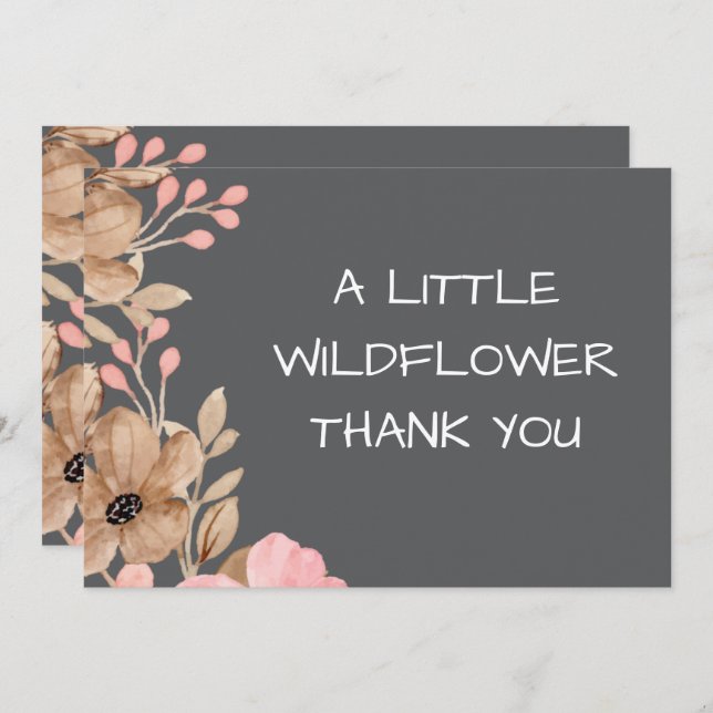 Carte De Remerciements Baby Shower Fille Rose Une Petite Fleur Sauvage (Devant / Derrière)