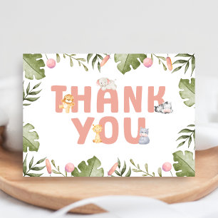 Carte De Remerciements Baby Shower Fille Safari Animal