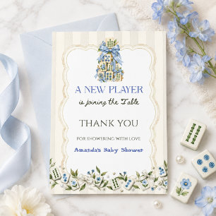 Carte De Remerciements Baby-Shower Filleul Thème Mahjong Fleurs Bleues