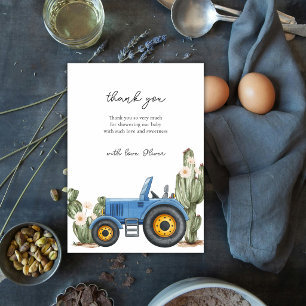 Carte De Remerciements Baby Shower Fleur de Cactus de Tracteur Occidental