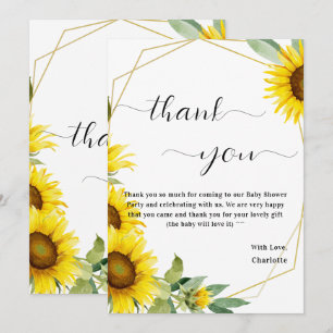 Carte De Remerciements Baby Shower Fleur de Tournesol Aquarelle