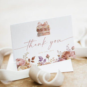 Carte De Remerciements Baby-Shower Fleur Rose Pastel Conte de Fées