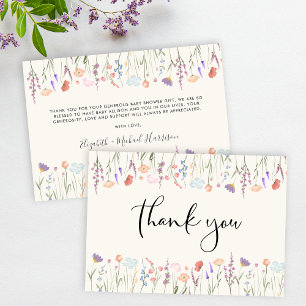 Carte De Remerciements Baby shower fleur sauvage aquarelle crème