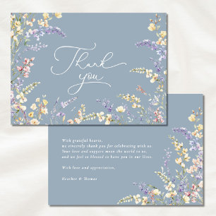 Carte De Remerciements Baby shower Fleur sauvage bleu Dusty