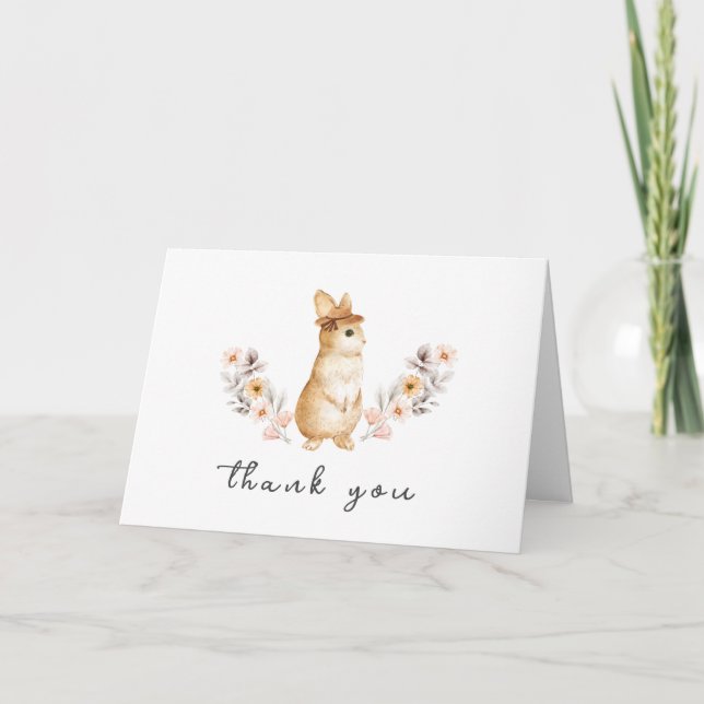Carte De Remerciements Baby shower Fleur sauvage de lapin neutre pour les (Devant)