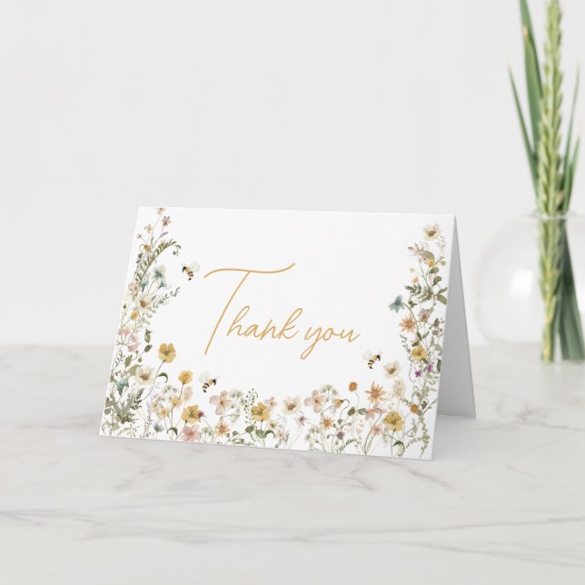 Carte De Remerciements Baby shower Fleur sauvage de maman à Bee (Devant)