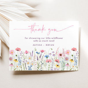 Carte De Remerciements Baby shower Fleur sauvage de Pink Meadow
