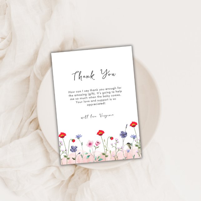 Carte De Remerciements Baby shower Fleur sauvage d'été Meadow (Meadow Summer Wildflower Baby Shower Thank You Card)