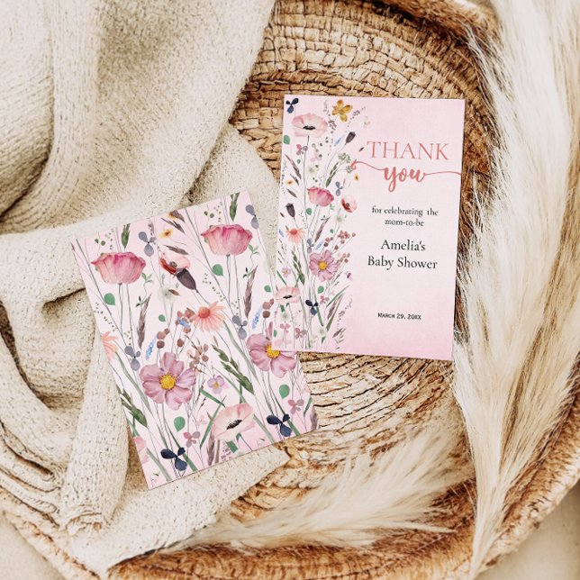 Carte De Remerciements Baby shower Fleur sauvage élégant (Créateur téléchargé)
