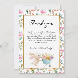 Carte De Remerciements Baby shower Fleur sauvage mignon Petit Lapin