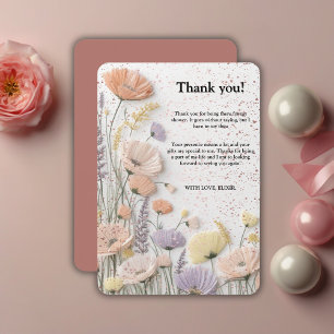 Carte De Remerciements Baby shower Fleur sauvage rose dévêtu