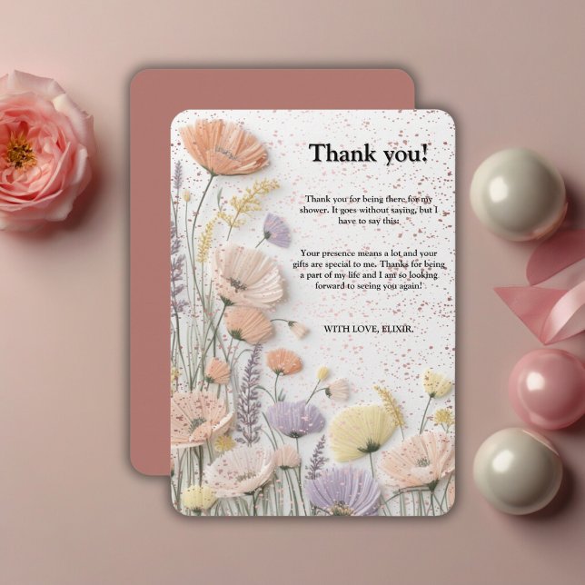Carte De Remerciements Baby shower Fleur sauvage rose dévêtu (Créateur téléchargé)