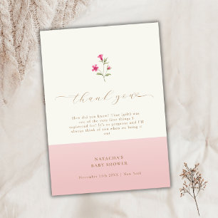 Carte De Remerciements Baby shower Fleur sauvage rose moderne minimaliste