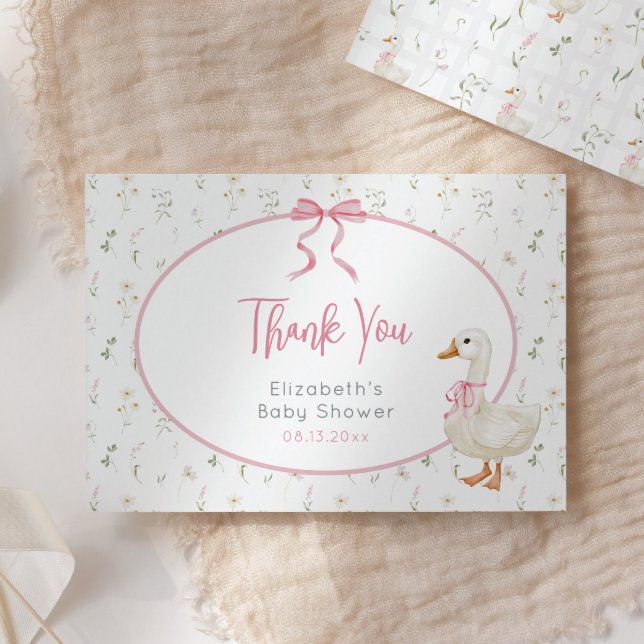 Carte De Remerciements Baby shower Fleur sauvage sot oie rose Bow (Créateur téléchargé)