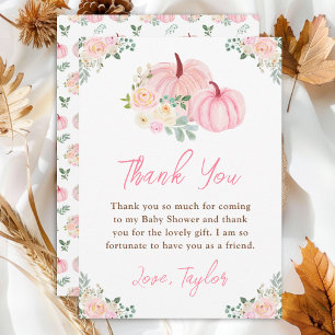 Carte De Remerciements Baby Shower Fleurs aux Citrouilles Roses