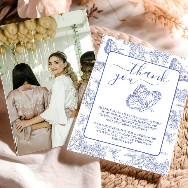 Carte De Remerciements Baby Shower Fleurs de Chinoiserie Bleue Photograph (Créateur téléchargé)