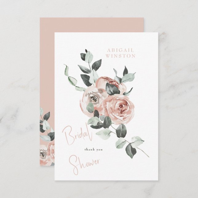 Carte De Remerciements Baby Shower Fleurs de eucalyptus rose  (Devant / Derrière)