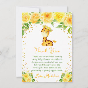 Carte De Remerciements Baby Shower Fleurs Jaunes Girafe