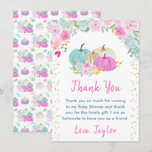 Carte De Remerciements Baby Shower Fleurs Pastel de Citrouilles